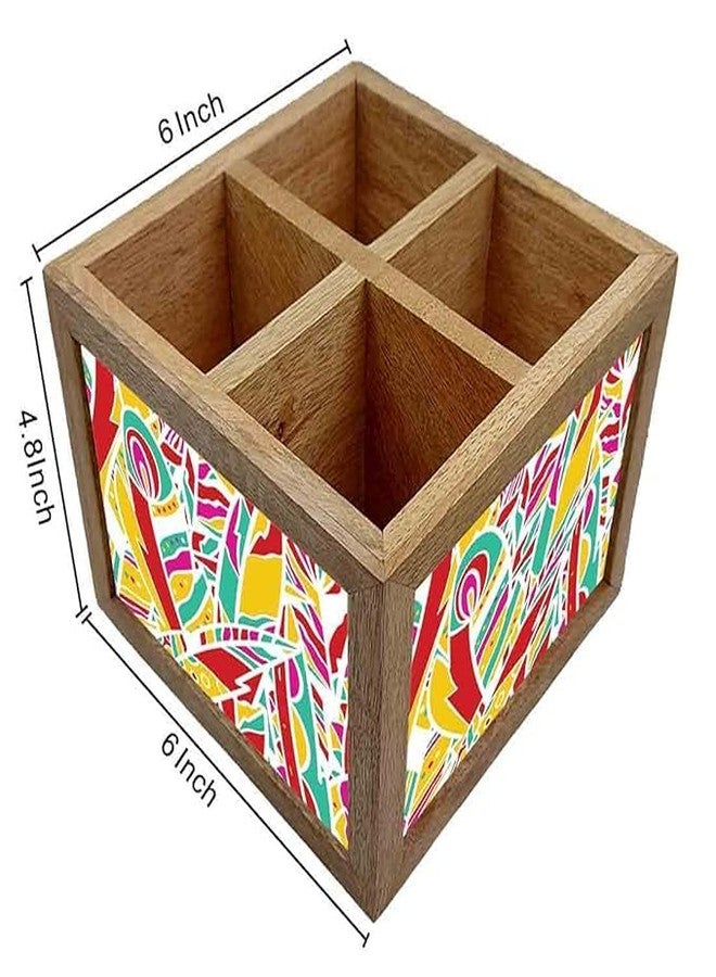 نتكيس حامل أدوات مائدة خشبي من نوتكيس، منظم ملاعق وشوك وسكاكين، مناسب لطاولة الطعام والمطبخ - صنع في الهند - الملاعق غير متضمنة - ريش قوس قزح - Image 3